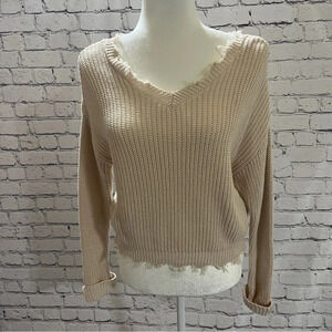 JESSICA SIMPSON Frayed Crop Sweater Cream Color Juniors XS